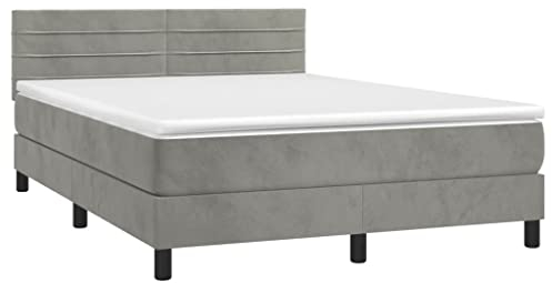 vidaXL Boxspringbett mit Matratze Doppelbett Polsterbett Bett Hotelbett Bettrahmen Bettgestell Lattenrost Schlafzimmerbett Hellgrau 140x200cm Samt