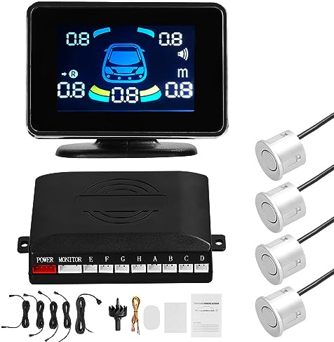 Mulcort Sensore di parcheggio auto, sistema di retromarcia anteriore e posteriore, supporta l'allarme acustico/cicalino/muto con 4 sensori di parcheggio, rilevamento della distanza, indicatore di