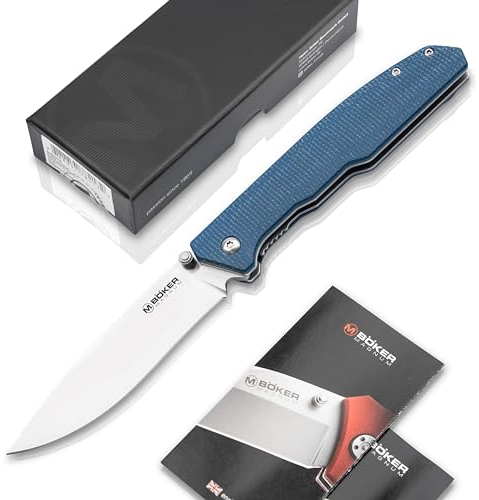 Magnum BÖKER Deep Blue Canvas EDC Messer - Einhand Taschenmesser mit Clip - Liner Lock Messer mit Micarta Griff blau - Outdoor Klappmesser mit Daumen-Pin - EDC Faltmesser mit 440A Spearpoint Klinge