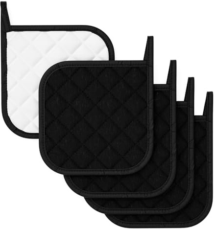 MaybeRain 5 Pack Pot Holders for Kitchen,Resistant Clearance Pot Holders Sets, Oven Hot Pads for Kitchen，Cloth Pot Holders for Cooking（Black）