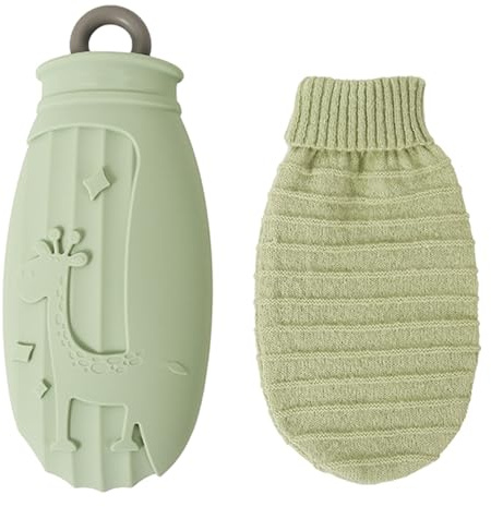 Tiardey Borsa dell'Acqua Calda Cartoon con Coperchio, Mini Borsa dell'Acqua Calda in Silicone da 500 ml per Impacco Caldo e Freddo, Borsa dell'Acqua Calda Portatile (Cervo Verde)