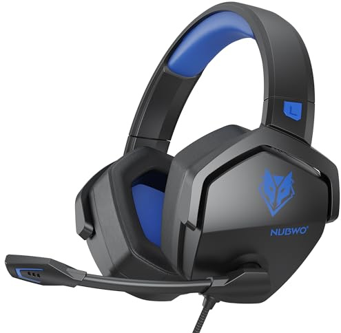 NUBWO N16 Gaming Headsets for Xbox, PS5, PS4, PC, NS, Mac - Over Ear Headphones with Microphone, Stereo Sound, Wired Headet with 3.5mm Audio Jack (Black Blue)