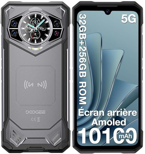 DOOGEE S200 Telephone Portable Incassable 5G Android 14, 32GB+256GB/TF 2TB Smartphone Incassable, Écran arrière de 1,32, 10100 mAh 33W, 6,72 FHD+ 120 Hz, 100MP+20MP+20MP, WiFi6/NFC/GPS