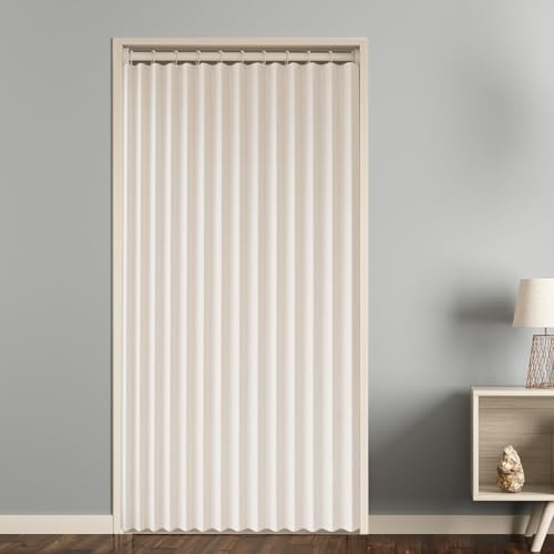 Momooda Dörrgardin ogenomskinlig magnetisk för dörrar och skåp, rumsavdelare gardin, termisk dörrgardin, köldskydd, vikgardin för osynliga dörrar med krok, 1 styck, 220 g/m², beige, 180 x 240 cm