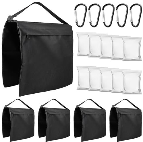 Sandsäcke für Fotografie, Oxford-Gewebe Sandbags, Fotografie Gewicht Taschen, Beschwerungssäcke, Leerer Sandsack mit Ziplock-Beuteln und Karabinern für Stative, Videostudios und Garten (Schwarz)