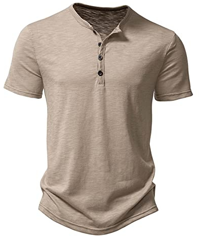 Homme Henley T-Shirts à Manches Courtes Col Tunisien Boutons Coton Décontractée Slim Fit Chemises en Coton T-Shirt Respirant Haut d'extérieur Fitness Tee Shirt Vetement Homme Solde