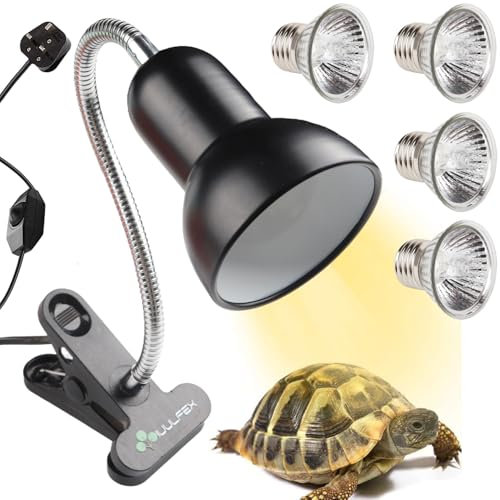 Reptile Heat Lamp Tortoise Light Turtle Basking Light Heat Lamp for Reptiles Tortoise with UVA UVB Bulbs 25W 50W 75W E27 Holder Clamp Lamp Fixture with 360° Rotating Neck Warm White, (4 Bulbs)