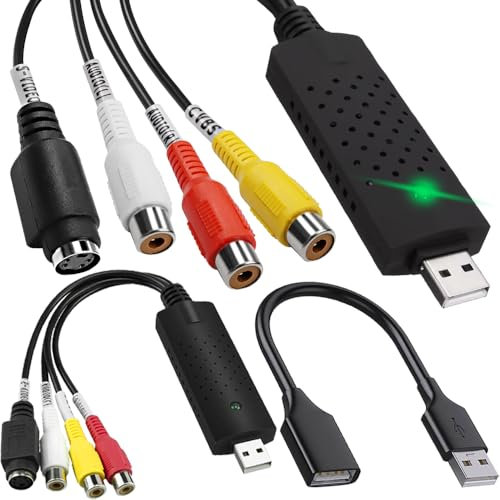 Xiatiaosann Dispositivo de captura de video RCA a USB, convertidor de audio y video USB 2.0, grabador, VCR, conversión a digital desde VCR, VHS, Mini DV, Hi8, DVD