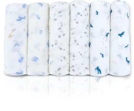 Lot de 6 carrés en mousseline pour bébé - 80 x 80 cm - Absorbants et respirants - Pour nouveau-né, garçons et filles (dinosaures)