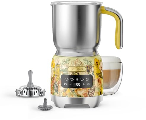 Hazel Quinn Milk Frother - Hot and Cold Detachable Milk Frother with Adjustable Temperature & Foam Thickness, Dishwasher Safe, for Latte/Cappuccino/Hot Chocolate, 400ML (13.5oz) - Floral Printed