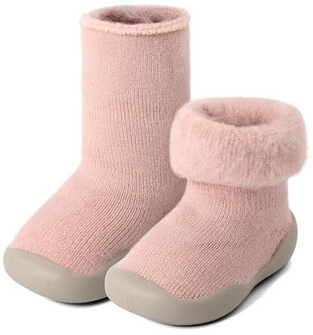 MK MATT KEELY Zapatos Calcetines Invierno Bebé Calzado Barefoot Antideslizantes Niño Niña Zapatos Cálido Primeros Pasos Bebé,Rosa,12-18 Meses