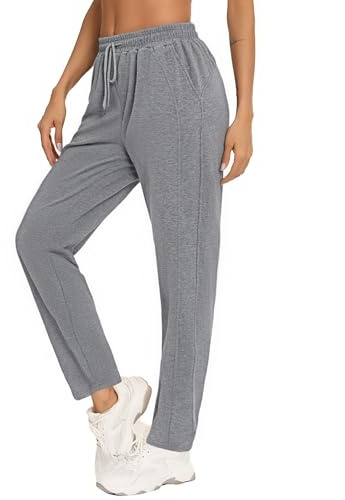 Aseniza Joggingbyxor för kvinnor, vinter, bomull, sport, joggingbyxor, casual plusstorlek med fickor, Grå, L