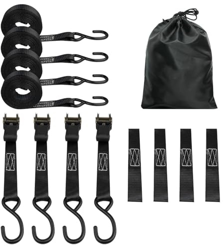 Brynlex 4 Pièces Sangle a Cliquet, 4.5M Sangle Moto Arrimage Elastique, Petite Sangle de Serrage Voiture, Strap Cliquet, Cinghie di Fissaggio, Sac de Transport, pour Sécuriser Cargaisons, Appareils