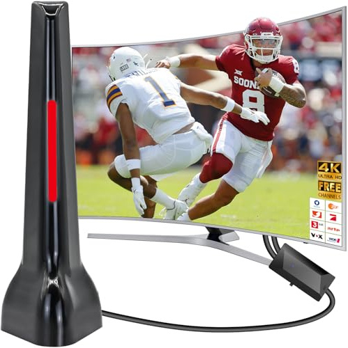 Dvbt antenne,Dvbt2 antenne mit verstärker innen,Dvb-t2 Zimmerantenne für Fernseher,Wave max antenne 360° Allroundempfang,4K/1080P HD,ideal für lokale Sender,Magnetfuß & 3 m Kabel (Rojo) (Rojo)