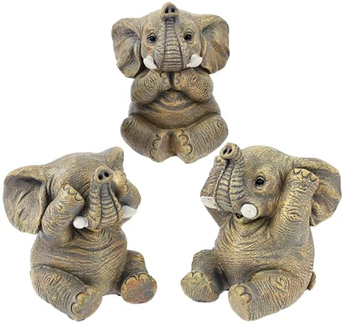 WAMEITF 3Pcs Elephant Statue Home Decor, Synthetic Resin Elephant Figurines Gifts, Cute Elephants Garden Ornaments for Pond, Patio, Garden, Living Room, Bedroom, Shelf Decoration(Gray yellow)