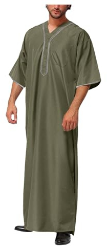 Générique Chemise Homme été Robe Musulmane pour Hommes Robe Musulmane Robe Moyenne Arabe à Manches Longues Poche brodée Chemise Longue Robe Manteau Chemise vêtements de prière pour Hommes