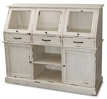 Loberon Kommode Bolquère, mit Klappen und Schubladen, Shabby-Charme, Vintage-Look, Kommodenschrank, Mangoholz, Glas, antikweiß