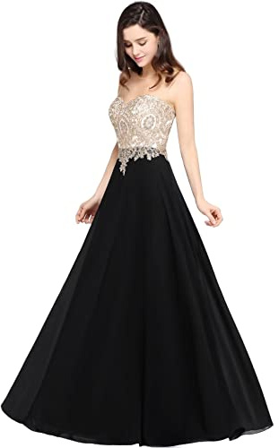Misshow Robe de Cocktail Sexy Longue pour Mariage et Soirée - Demoiselle d'honneur - Fête - Noir - Taille 40