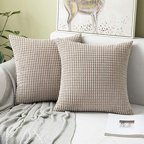 MIULEE 2er Set Kissenbezüge Kordsamt Dekokissen Kissenbezug Sofakissen Dekorativ Couchkissen Kissenhülle Bezug Weich für Wohnzimmer Schlafzimmer 45x45 cm, 18x18 Inch Sandfarbe