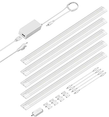 ledscom.de LED Unterbau-Leuchte SIRIS weiß matt mit Touch-Dimmer, flach, je 50cm, je 531lm, warm-weiß, 5er Set