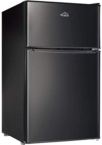 Walsh Compact Refrigerator, Dual Door Fridge, Adjustable Mechanical Thermostat with Freezer, Reversible Doors, 3.1 Cu.Ft, Black