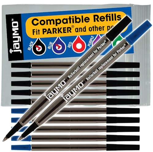 Jaymo - 6 Schwarz + 6 Blau = 12 - Parker Quink Tintenroller kompatible minen - glattes Schreiben deutsche Tinte mit 0,7 mm mittlerer Spitze - #1905323 / #3021531 / #1905324 / #3022531