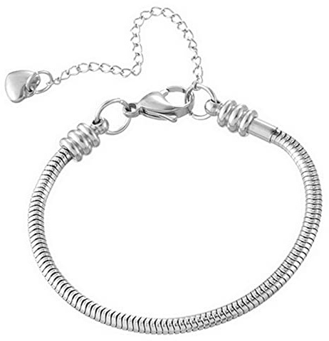 TGLS Women European Charm Bracelet Stainless Steel 3mm Snake Chain Bracelet Fits Charms Bead
