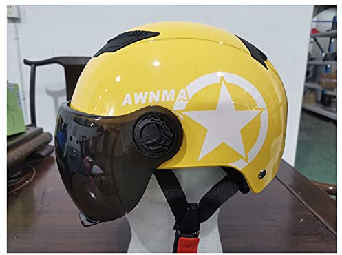 Vintage Erwachsene Open-Face Motorradhelme Jet Style Helm Für Männer & Frauen Sommer Retro Motorrad Moped Roller Halbhelm DOT/ECE Zugelassen Halbschalenhelm (55-62Cm),Gelb