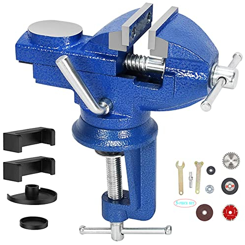 Mini morsa da banco versatile, con base girevole a 360°, Morsa banco da lavoro da 60mm, per la lavorazione del legno, il taglio del condotto, la foratura, la lavorazione dei metalli - blu