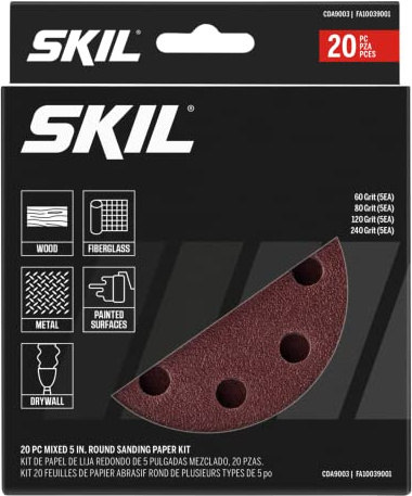 SKIL 20-Piece Mixed 5 in. 60/80/120/240 Grits Round Sanding Paper Kit for SKIL Sanders SR211601/SR6604B-10/SR660302 - CDA9003