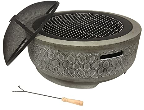 Köhko Bol de fuego de 77 cm de diámetro Beijing de combinación de hierro fundido y resina de poliéster con protección contra radiofrecuencia, para barbacoa al aire libre, jardín, balcón, terraza