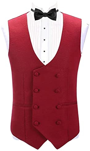 Mrjitor Hombre Chaleco de traje En jacquard de baile de bodas chaleco de esmoquin de doble fila