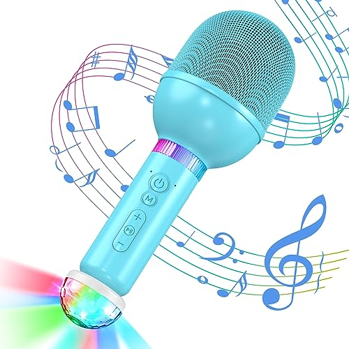 Karaoke Mikrofon Kabellos Kinder, TONOR Wireless Microphone Microfono Funkmikrofon Geschenk&Spielzeug für Mädchen Jungen tragbares KTV Mikro Mic wiederaufladbar zum Singen drahtlos mit RGB Kugel Blau