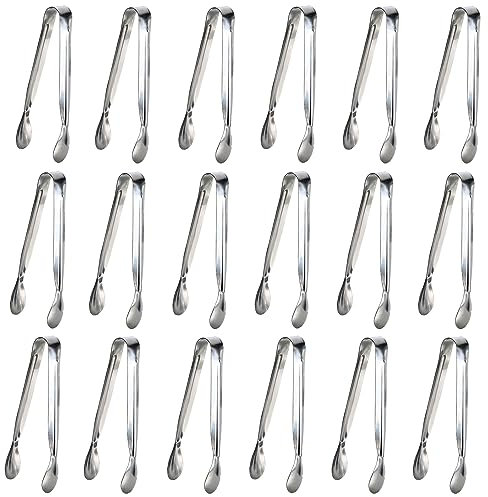 18PCS Mini Tongs for Appetizers, 5Inch Serving Tongs, Ice Tong Appetizer Tong, Small Tongs for Serving Food, Kitchen Utensils for Sugar Cubes, Coffee, Charcuterie Board (Silver-18pcs)