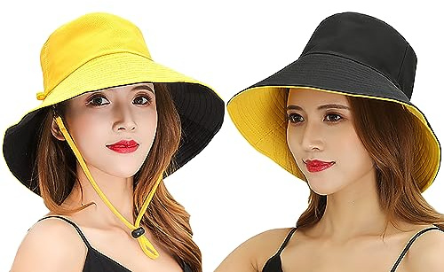 Ivedin | Sombrero Pescador Reversible Ligero para Hombre y Mujer | ala Ancha y Doble Cara para Protección Solar | Explorador, Safari, Verano, Playa, Desierto, Outdoor (Amarillo)
