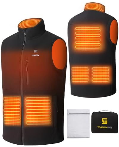 Toastiv Chaleco Calefactable de Polar para Hombres, Chaleco Calefactable Eléctrico con 3 Temperaturas, 6 Zonas de Calefacción, Chaqueta Calefactable USB, Chaleco para Exteriores (Sin Batería)