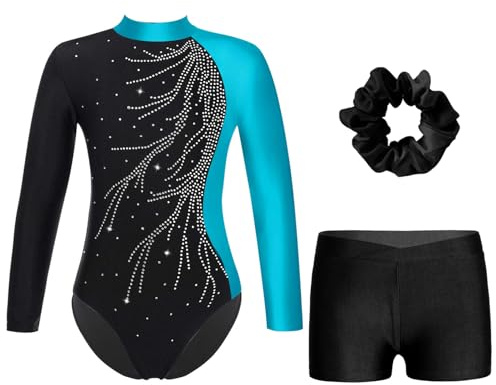 ranrann Gymnastikdräkt för barn, flickor, med shorts, outfit för gym, skridskoåkning, dansdräkt, uppträdanden, 13-14 �r
