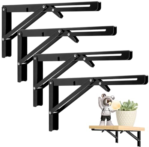 Oungy 4 Stück Klappkonsole Schwerlast 300mm Schwerlast Scharniere Klappbar Schwarz Klapptisch Wand 12 Inch Wandklapptisch Klappscharnier für Zuhause Küche Büro (Maximal 50kg/paar)