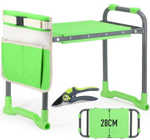 Garten-Kniesitz mit Griffen, erweitertes 28 cm Kniepolster, robuster Gartenhocker mit extra Gartenschere, Tasche, Garten-Kniebank hält 160 kg, Gartengeschenke für Senioren, Männer und Frauen