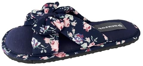 DUNLOP Womens Floral Knot Sandals Summer Sliders Fabric Cushioned Padded Memory Foam Casual Holiday Shoes (Navy, UK Footwear Size System, Adult, Women, Numeric, Medium, 5)