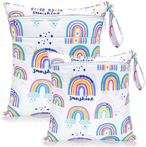 HOTLIKE Borsa Pannolini Riutilizzabile, 2Pcs Wetbag Borsa per Pannolini Impermeabile Organizzatore Neonato Sacchetto del Pannolino con Doppia Cerniera Bambino Bag per Viaggi Spiaggia Gym (Arcobaleno)