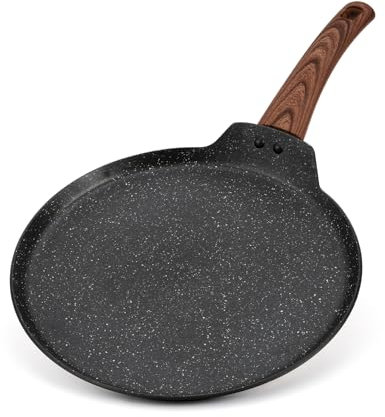 LENAK Induction Base Non Stick Crepe Pan, 28cm Dosa Pan Auluminium Pancake Flat Skillet Tawa Tava Griddle with Stay-Cool Handle, Induction Gass Electric Compatible, PFOA Free
