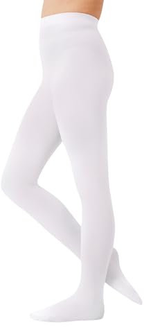 CozyWow Strumpfhose mädchen 60 Den Halb-blickdichte Ballett Strumpfhose Microfaser Tanzstrumpfhose mit Fuß Weiß 8-10 Jahre