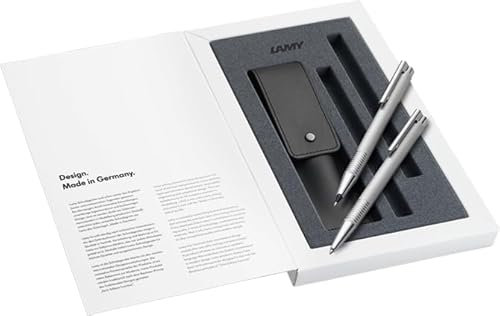 Lamy logo Set brushed aus Kugelschreiber 206 inkl. Großraummine M 16 schwarz und Druckbleistift 106 mit Feinstrichmine M 40 (0,7 mm), inkl Lederetui schwarz und Geschenkverpackung