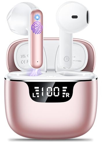 Godyse Ecouteurs Bluetooth sans Fil, Oreillette Bluetooth 5.4 avec 4 ENC Réduction Antibruit Mic IPX6 Étanche HiFi Son Stéréo Contrôle Tactile 42 Heures Durée Écouteurs sans Fil pour iOS Android Rose