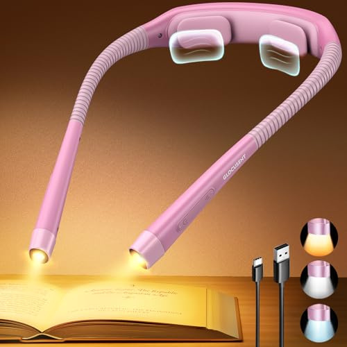 Glocusent nacklampa med timer, 100 timmars boklampa för läggdags läsning | Nacke lä, 3 färger, 5 ljusstyrka, böjbar, ergonomisk, 1 600 mAh, uppladdningsbar, ögonvård, sömnhjälp, reselås, present