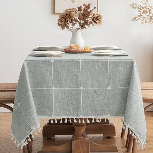 MIULEE Mantel Lino Gris Cuadros Mesa Comedor 140x100cm 1Pz