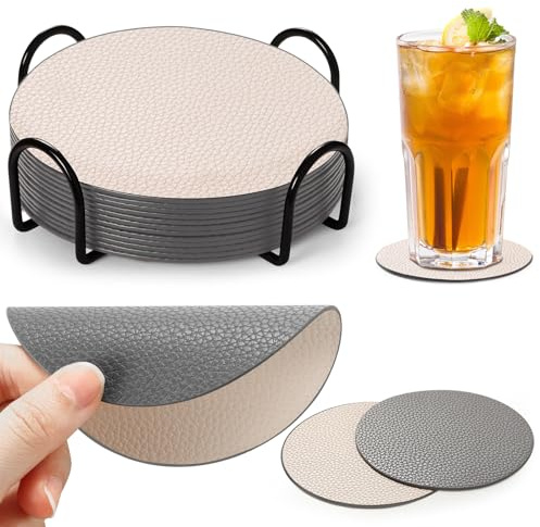Gucass Juego de 12 Posavasos de Doble Cara con Soporte Redondo, Posavasos de Mesa para Cocina, Oficina y Hogar, Antideslizantes, Resistentes al Calor y Fáciles de Limpiar, Decorativos y Elegantes