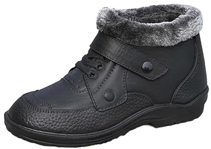 Zapatos de invierno para hombre, piel, zapatos de piel, para invierno, botas de nieve, de forro polar, cálidas, antideslizantes, impermeables, de trekking, ligeras, para exteriores, Negro , 48 EU