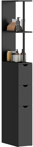 HOMCOM Meuble Colonne Salle de Bain, Armoire de Salle de Bain, avec tiroirs, étagères Ouvertes, Placard, 15 x 33 x 136,8 cm, Noir
